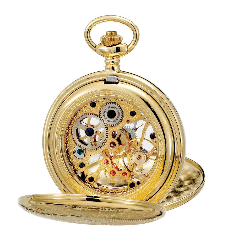 Gotham Men's Gold-Tone Double Cover Exhibition Mechanical Pocket Watch # GWC18800G - Gotham Watch