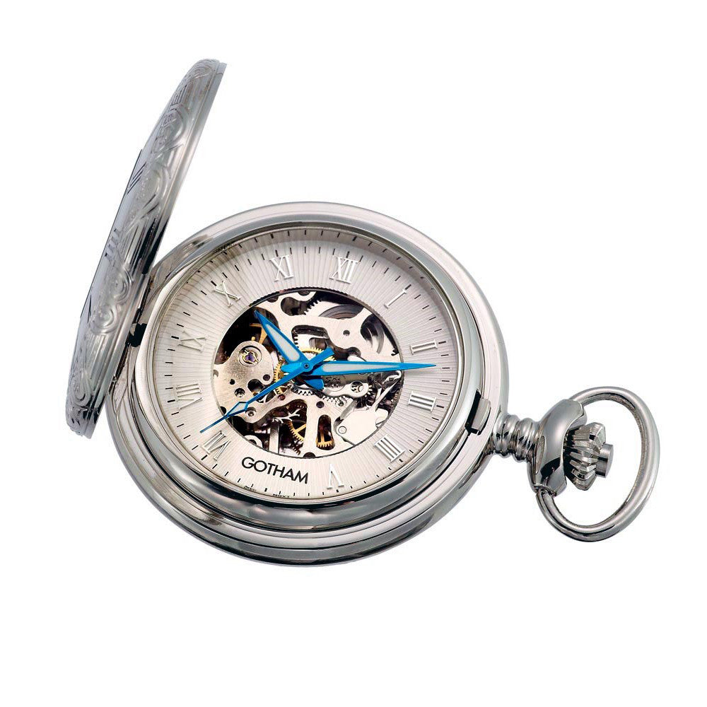 Gotham Men's Silver-Tone 17 Jewel Mechanical Covered Pocket Watch # GWC14036S - Gotham Watch