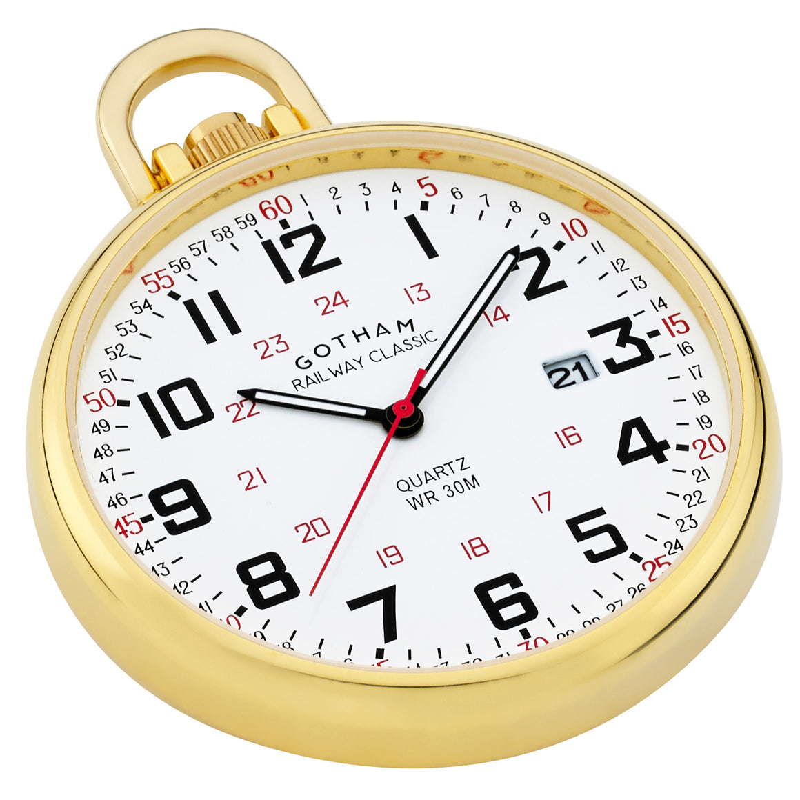 Gotham Men's Gold Plated Stainless Steel Analog Quartz Date Railroad Style Pocket Watch # GWC14107G - Gotham Watch