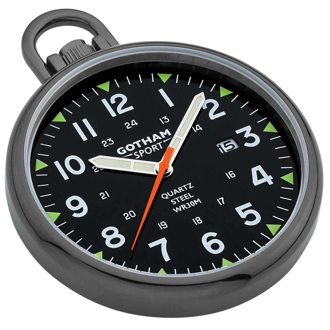 Gotham Men's Sport Series Gun-Plated Stainless Steel Analog Quartz Date Pocket Watch # GWC14109BBK - Gotham Watch