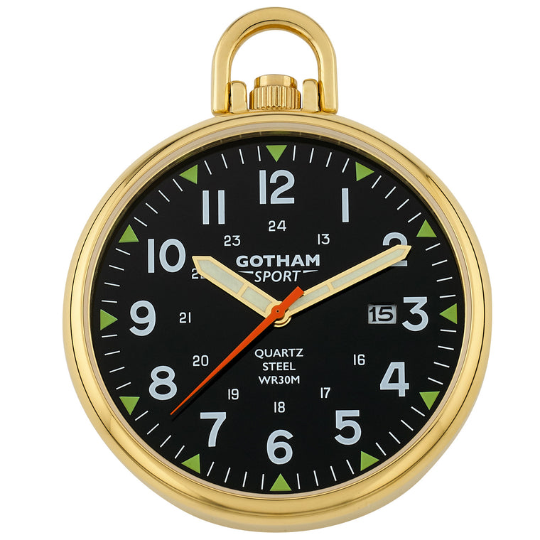 Gotham Men's Sport Series Gold-Plated Stainless Steel Analog Quartz Date Pocket Watch # GWC14109GB - Gotham Watch