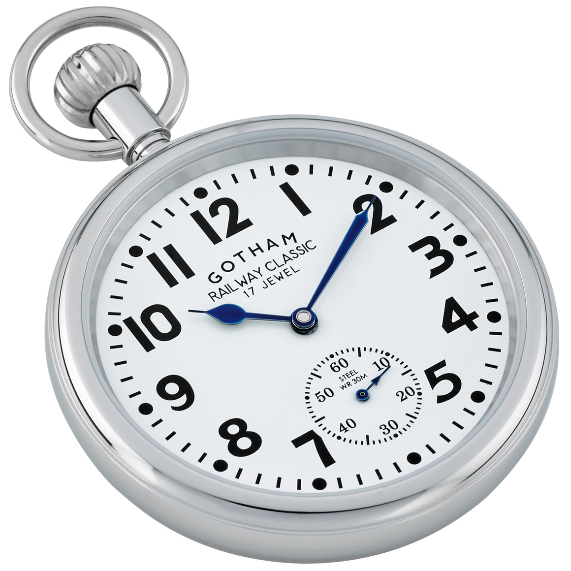 Gotham Men's Silver-Tone Stainless Steel 30M WR Mechanical Hand Wind Railroad Pocket Watch # GWC14104s - Gotham Watch