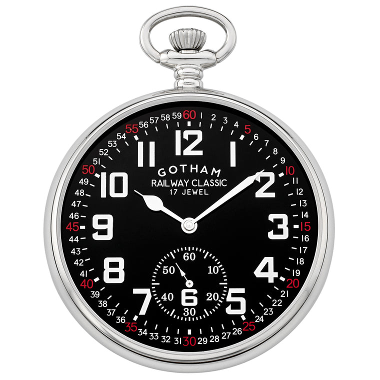Gotham Men's Silver-Tone Mechanical Hand Wind Railroad Pocket Watch # GWC14103SB - Gotham Watch