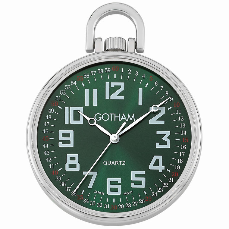 Gotham Men's Silver-Tone Ultra Thin Railroad Open Face Quartz Pocket Watch # GWC15027SG