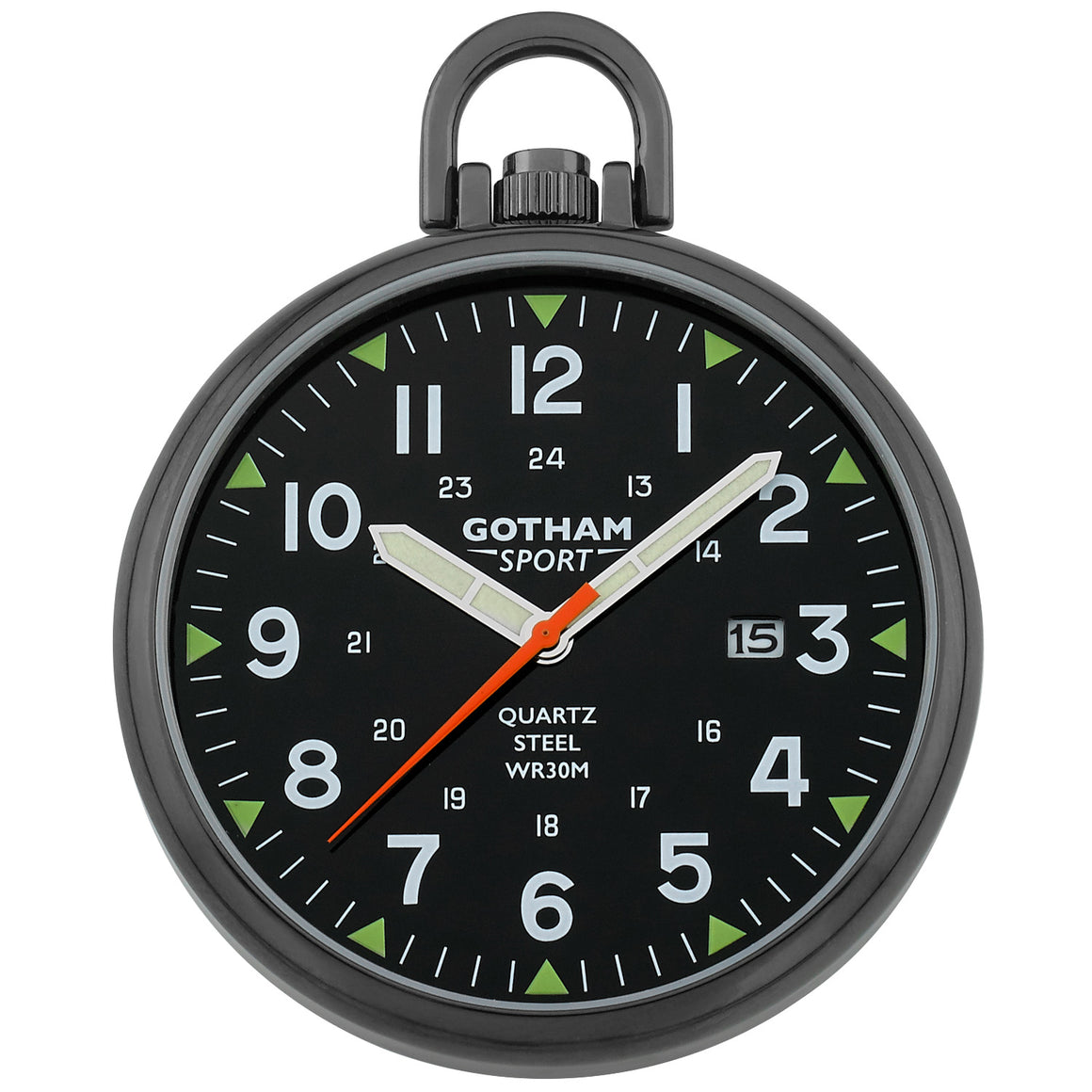 Gotham Men's Sport Series Gun-Plated Stainless Steel Analog Quartz Date Pocket Watch # GWC14109BBK - Gotham Watch