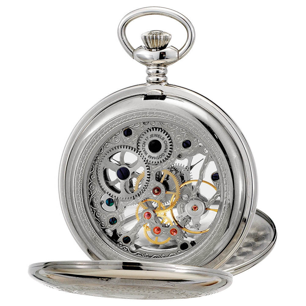 Gotham Men's Silver-Tone Mechanical Pocket Watch with Desktop Stand # GWC18800S-ST