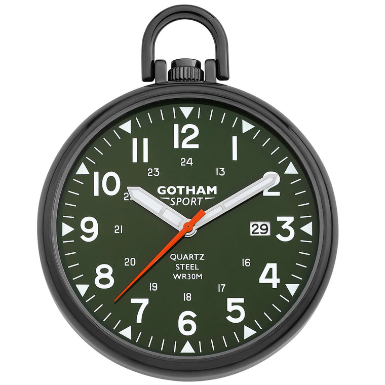 Gotham Men's Sport Series Gunmetal Stainless Steel Analog Quartz Date Pocket Watch # GWC14109BG