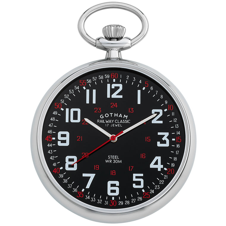 Gotham Men's Stainless steel Mechanical Hand Wind Railroad Pocket Watch # GWC14100SB