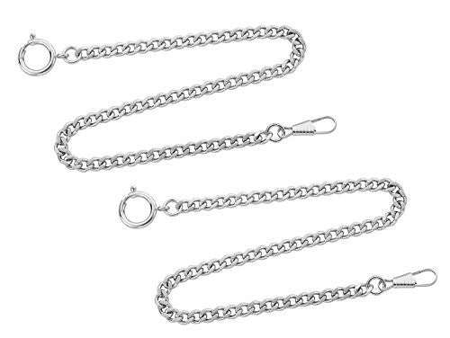 Gotham Set of Two Silver-Tone Pocket Watch Chains Fob Curb Link 14" # GWCSTLCHAIN-2SET - Gotham Watch