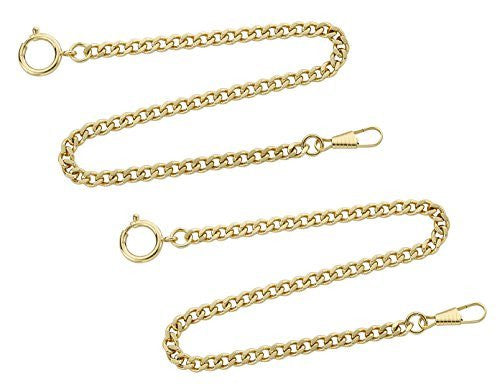 Gotham Set of Two Gold-Tone Pocket Watch Chains Fob Curb Link 14" # GWCGTLCHAIN-2SET - Gotham Watch