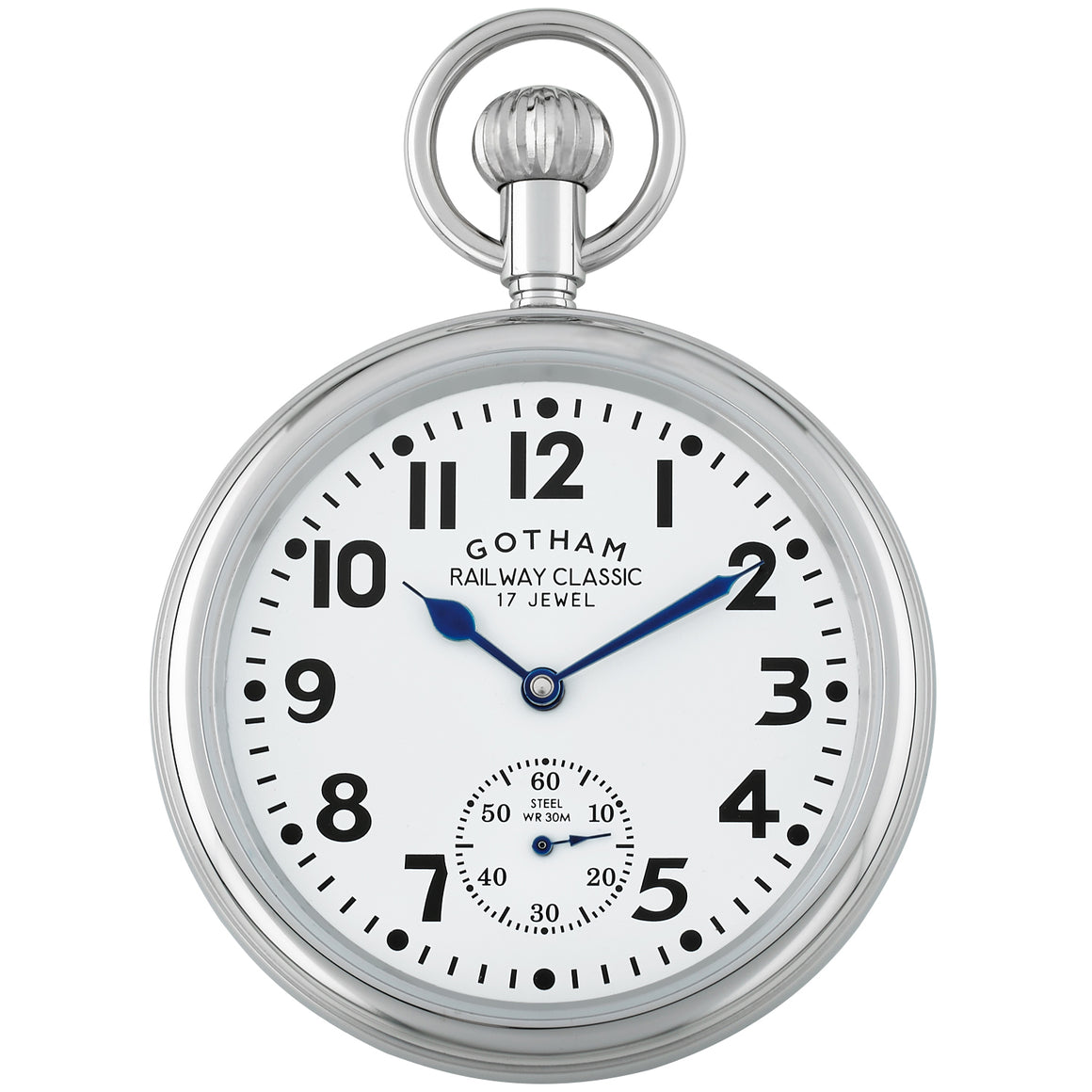 Gotham Men's Silver-Tone Stainless Steel 30M WR Mechanical Hand Wind Railroad Pocket Watch # GWC14104s - Gotham Watch