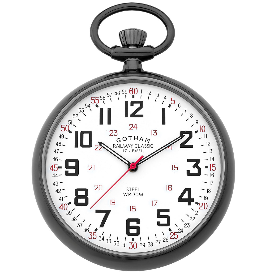 Gotham Men's Stainless Steel Gunmetal Finish Mechanical Hand Wind Railroad Pocket Watch # GWC14100B - Gotham Watch