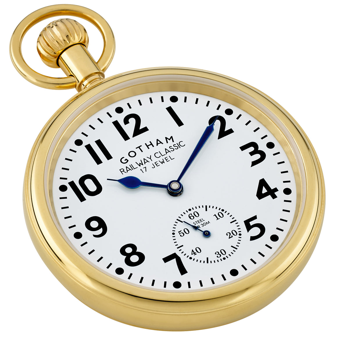 Gotham Men's Gold Plated Stainless Steel Mechanical Railroad Pocket Watch # GWC14104G