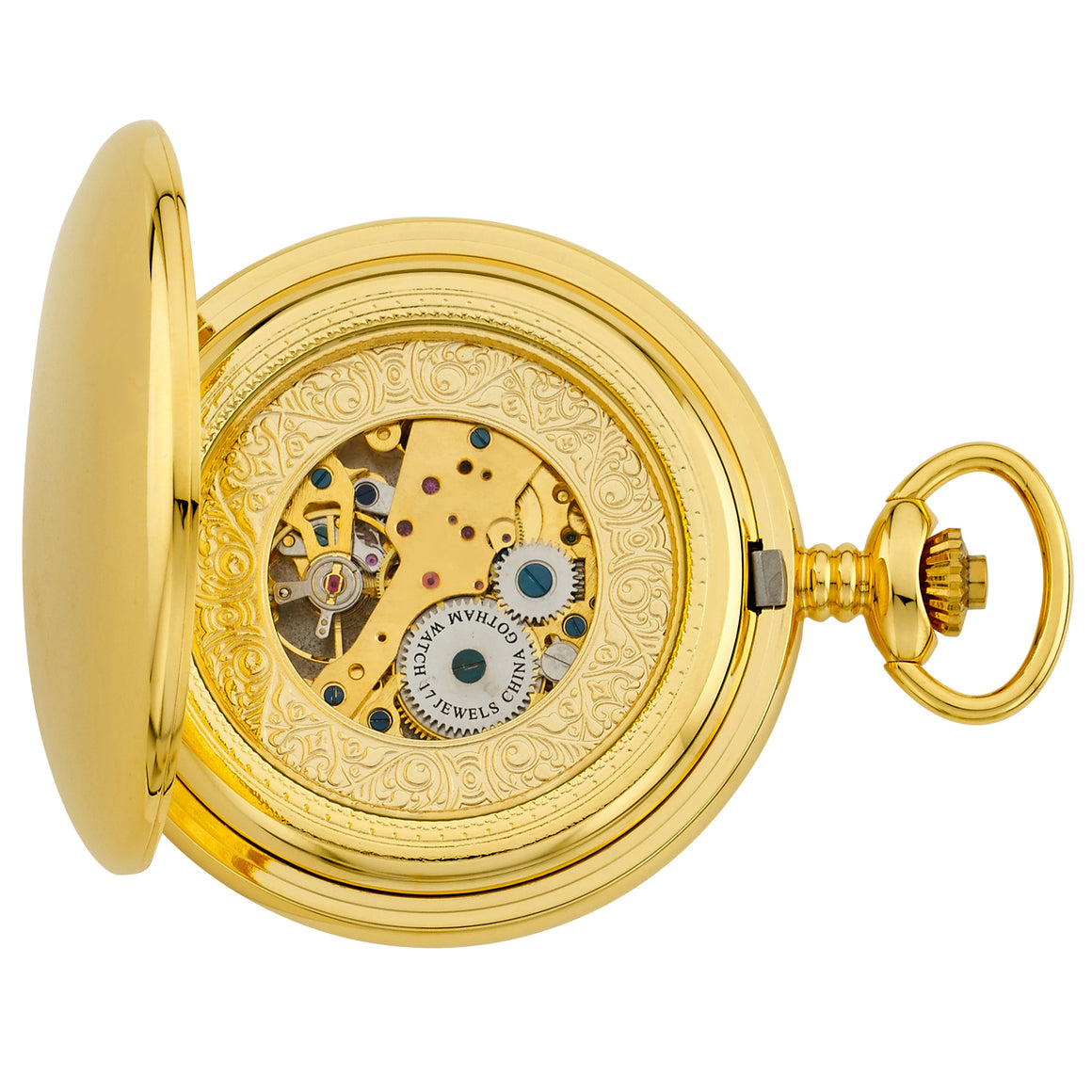 Gotham Men's Gold-Tone Double Hunter Deluxe 17 Jewel Mechanical Pocket Watch # GWC18805G - Gotham Watch
