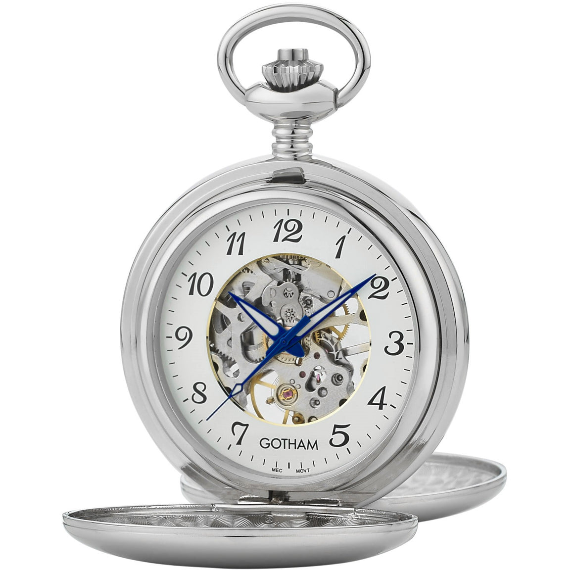 Gotham Men's Silver-Tone 17 Jewel Mechanical Double Cover Pocket Watch # GWC14050SA