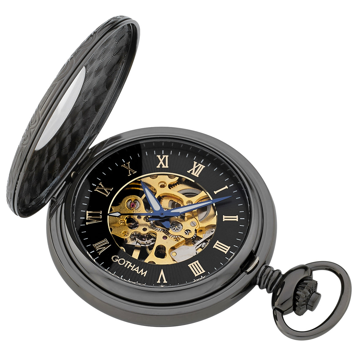 Gotham Men's Gun-Tone 17 Jewel Half Hunter Mechanical Pocket Watch # GWC14036BBK - Gotham Watch