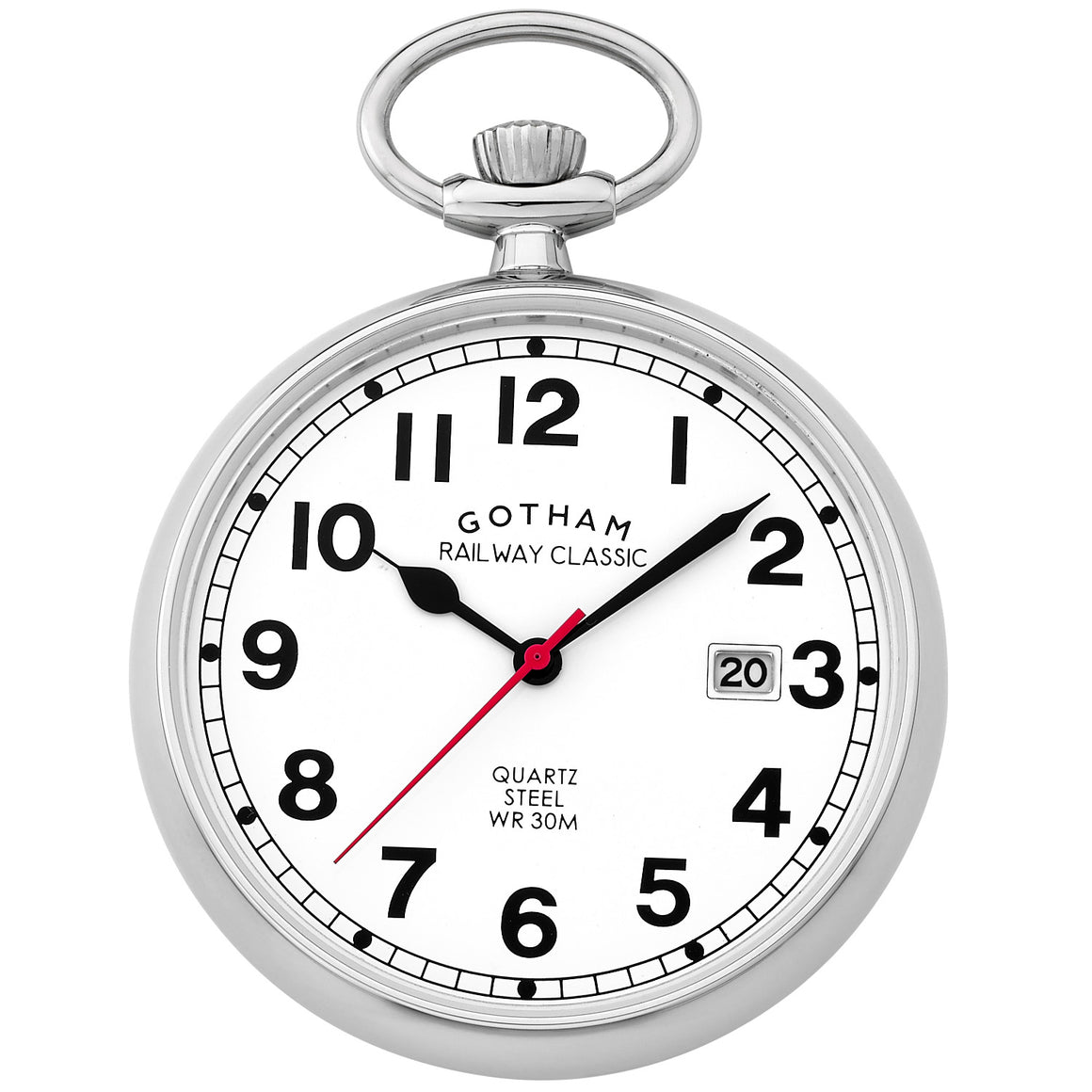 Gotham Men's Stainless Steel Analog Quartz Date Railroad Pocket Watch # GWC14101S