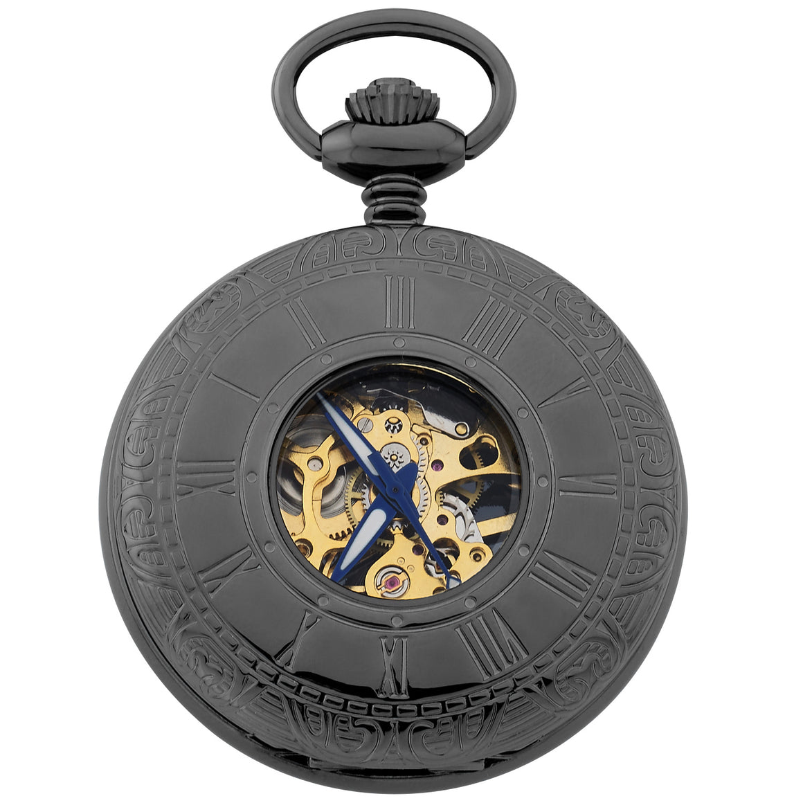 Gotham Men's Gun-Tone 17 Jewel Half Hunter Mechanical Pocket Watch # GWC14036BBK - Gotham Watch