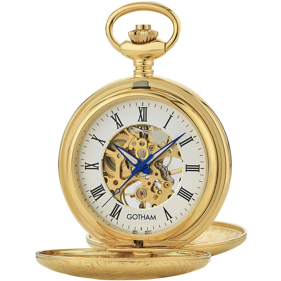 Gotham Men's Gold-Tone 17 Jewel Mechanical Exhibition Pocket Watch # GWC14040G