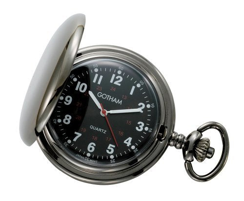 Gotham Men's Gunmetal Black Dial Covered Quartz Pocket Watch # GWC15042BBK