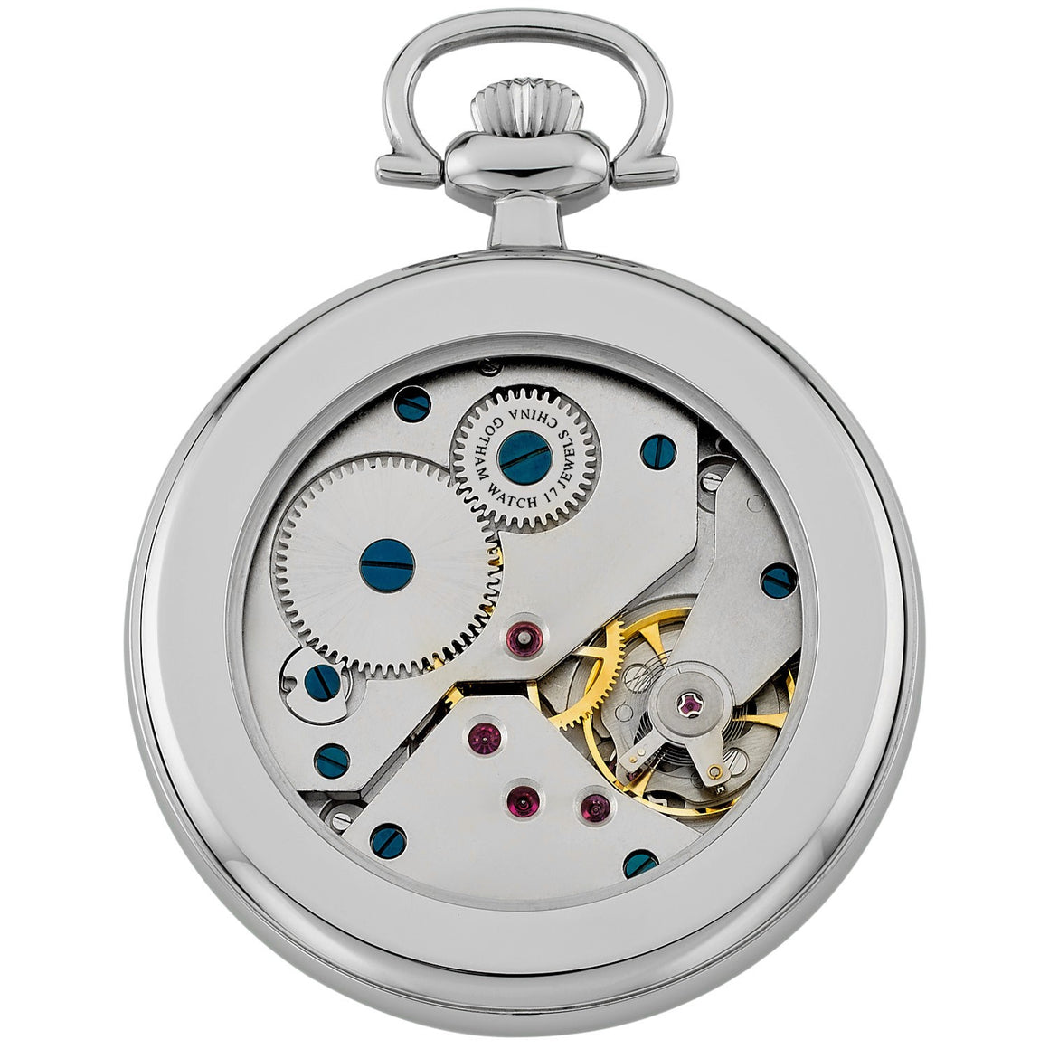Gotham Classic Series Stainless Steel Open Face 17 Jewel Mechanical Hand Wind Pocket Watch # GWC14112SB