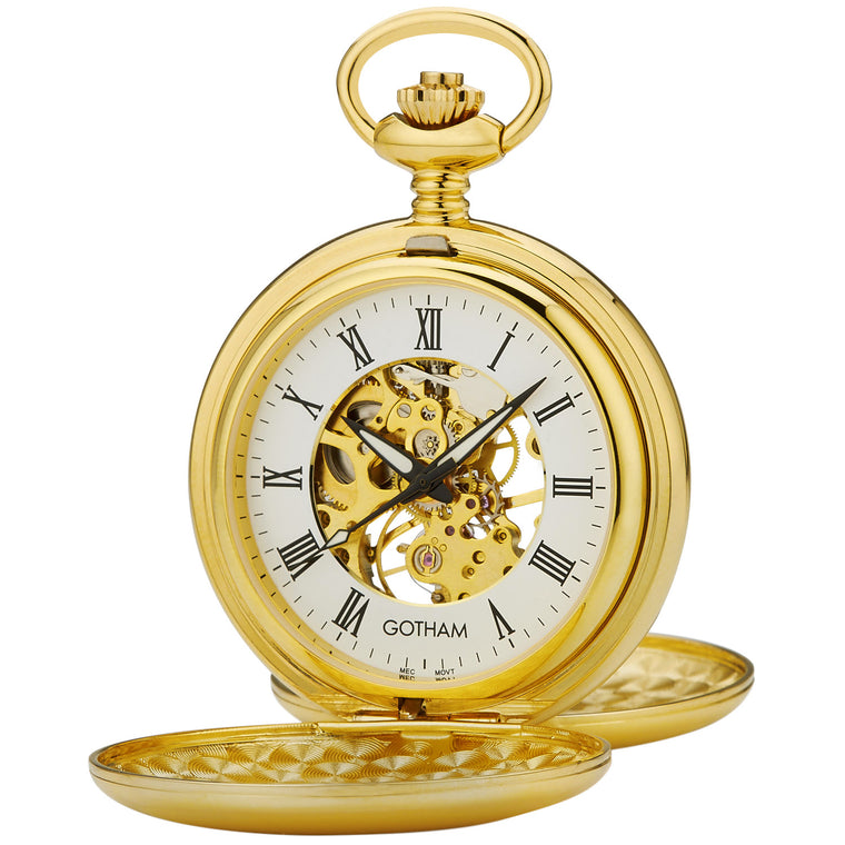 Gotham Men's Gold-Tone 17 Jewel Mechanical Double Cover Pocket Watch # GWC14050G