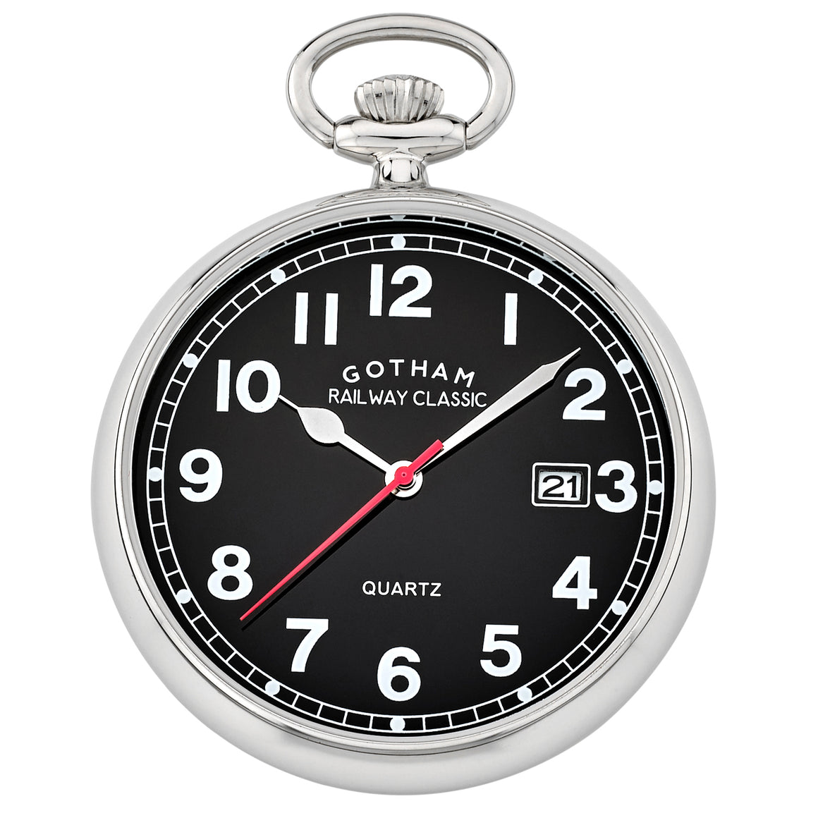 Gotham Men's Stainless Steel Analog Quartz Date Railroad Pocket Watch # GWC14101SB