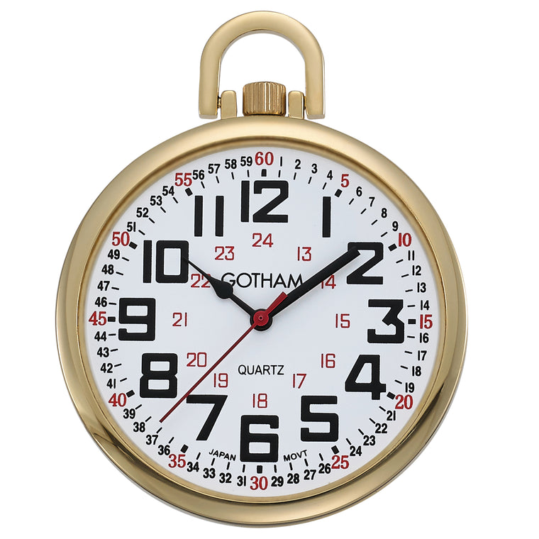 Gotham Men's Gold-Tone Slim Railroad 24 Hour Open Face Quartz Pocket Watch # GWC15029G