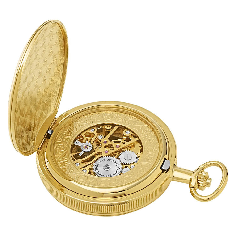 Gotham Men's Gold-Tone 17 Jewel Mechanical Double Cover Pocket Watch ...