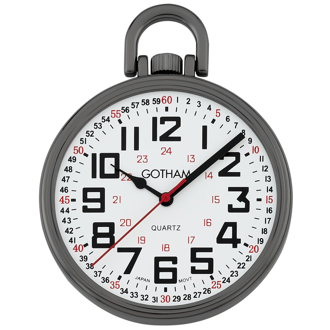 Gotham Men's Gun-Tone Slim Railroad 24 Hour Open Face Quartz Pocket Watch # GWC15029B
