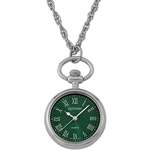 Gotham Women's Silver-Tone Open Face Pendant Watch with Chain # GWC14140SR