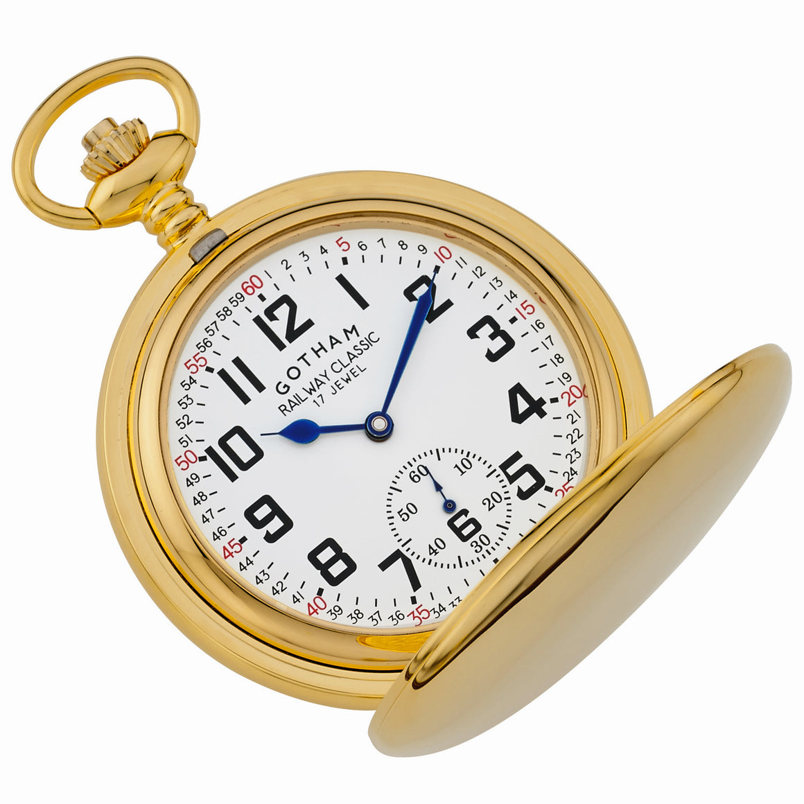 Gotham Men's Gold-Tone Railroad Style Double Hunter 17 Jewel Mechanical Pocket Watch # GWC18806G - Gotham Watch