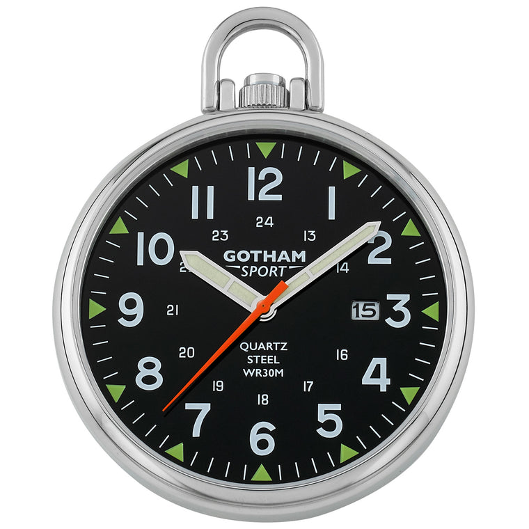 Gotham Men's Sport Series Stainless Steel Analog Quartz Date Pocket Watch # GWC14109SB - Gotham Watch