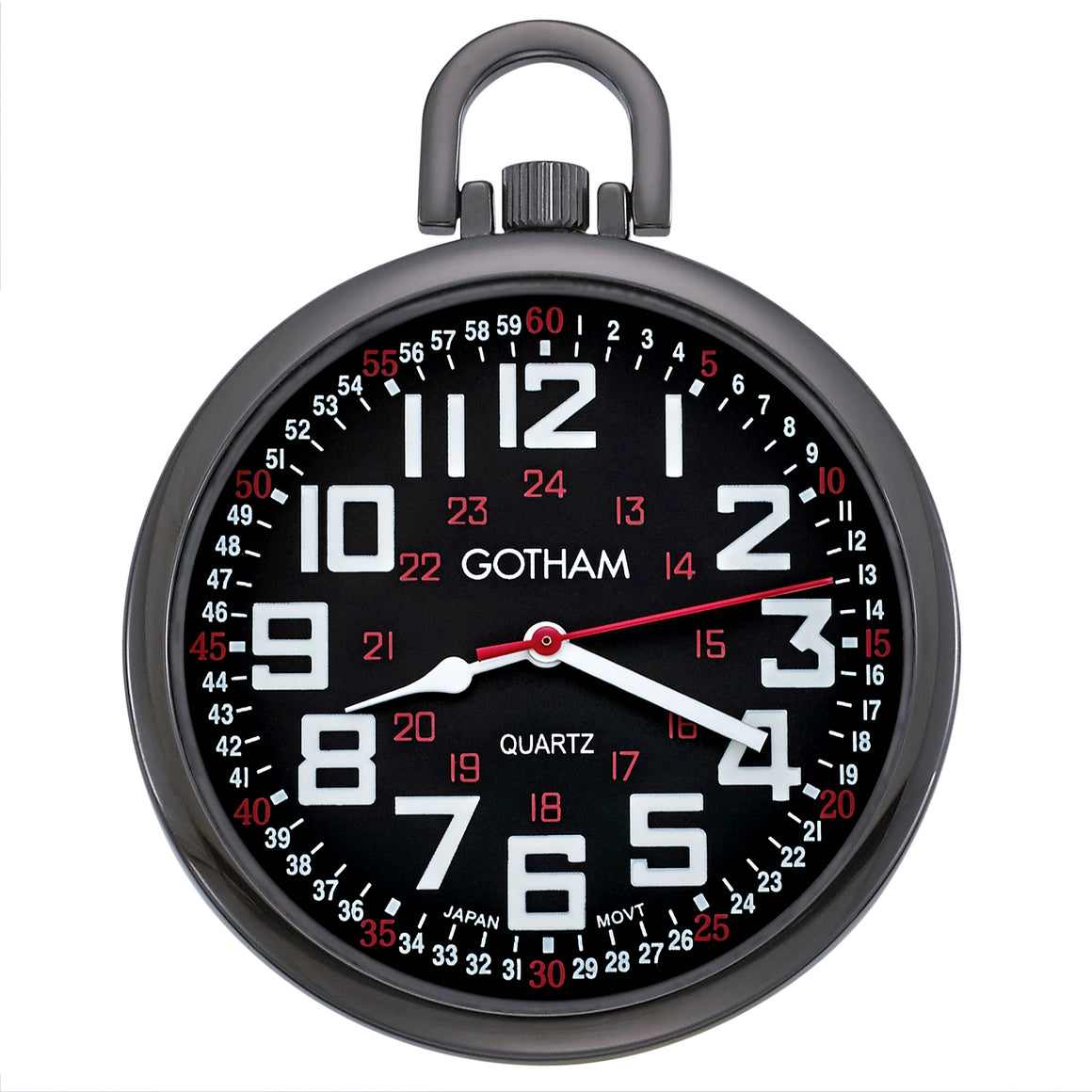 Gotham Men's Gun-Tone Slim Railroad 24 Hour Open Face Quartz Pocket Watch # GWC15029BBK - Gotham Watch