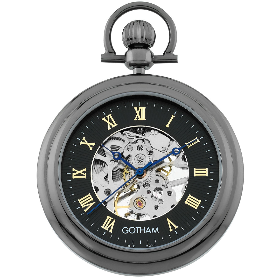 Gotham Men's Gun-Tone Mechanical Pocket Watch with Built-in Stand # GWC14055BBK - Gotham Watch
