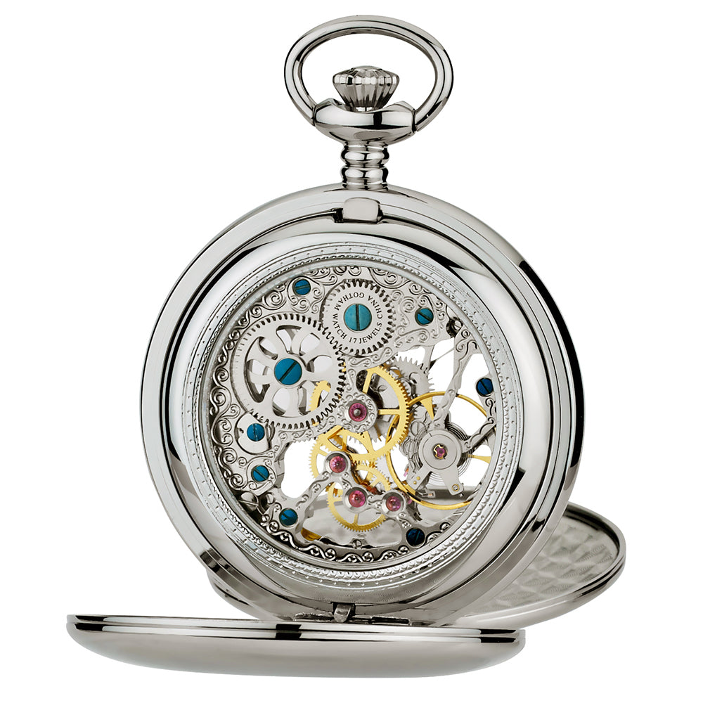Gotham Men's Silver-Tone Double Cover Exhibition Mechanical Pocket Watch # GWC18804S