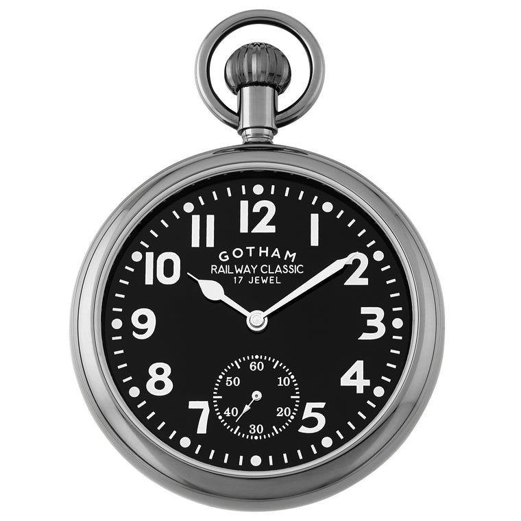 Gotham Men's Gun-Tone Mechanical Hand Wind Railroad Pocket Watch # GWC14104BBK - Gotham Watch