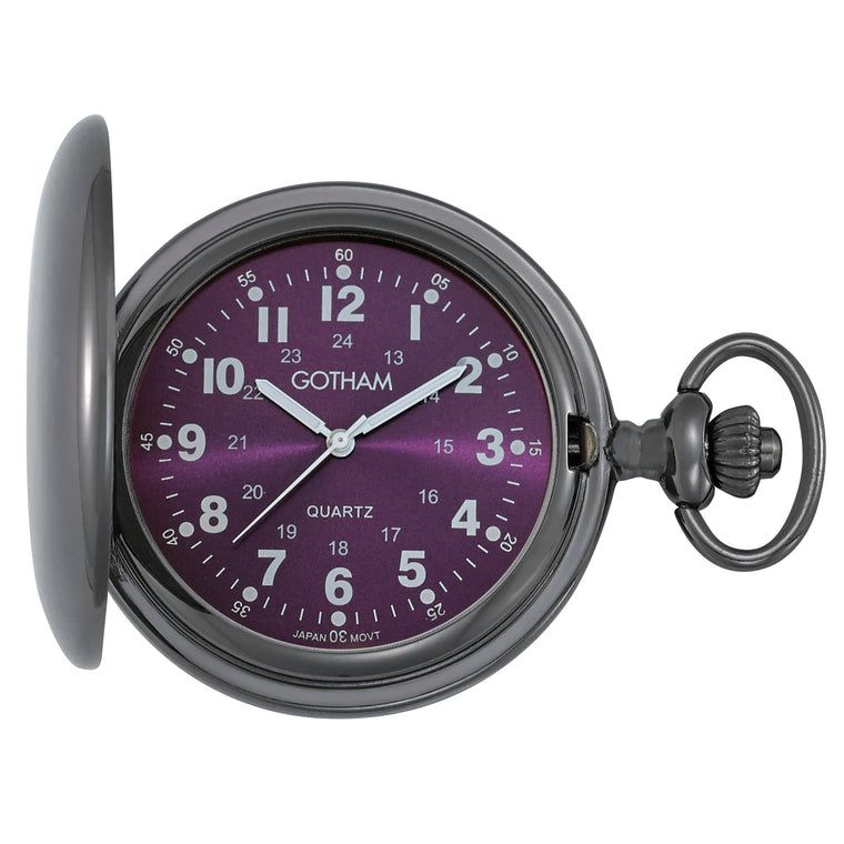 Gotham Men's Gun-Tone Polished Finish Covered Quartz Pocket Watch # GWC15042BP - Gotham Watch
