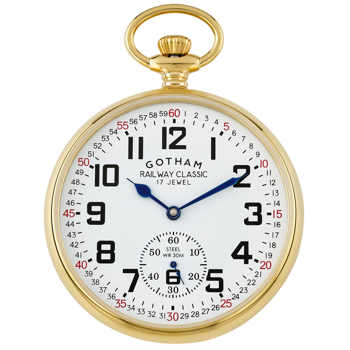 Gotham Men's Gold-Tone Stainless Steel Mechanical Hand Wind Railroad Pocket Watch # GWC14103G - Gotham Watch