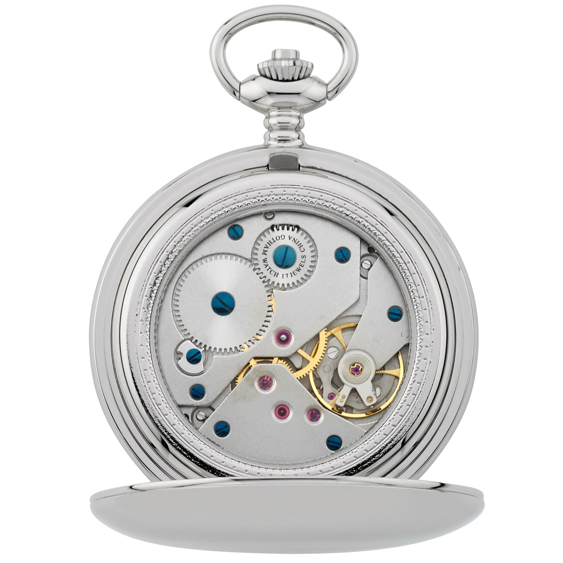 Gotham Men's Silver-Tone Railroad Dial Double Hunter 17 Jewel Mechanical Pocket Watch # GWC18806S - Gotham Watch