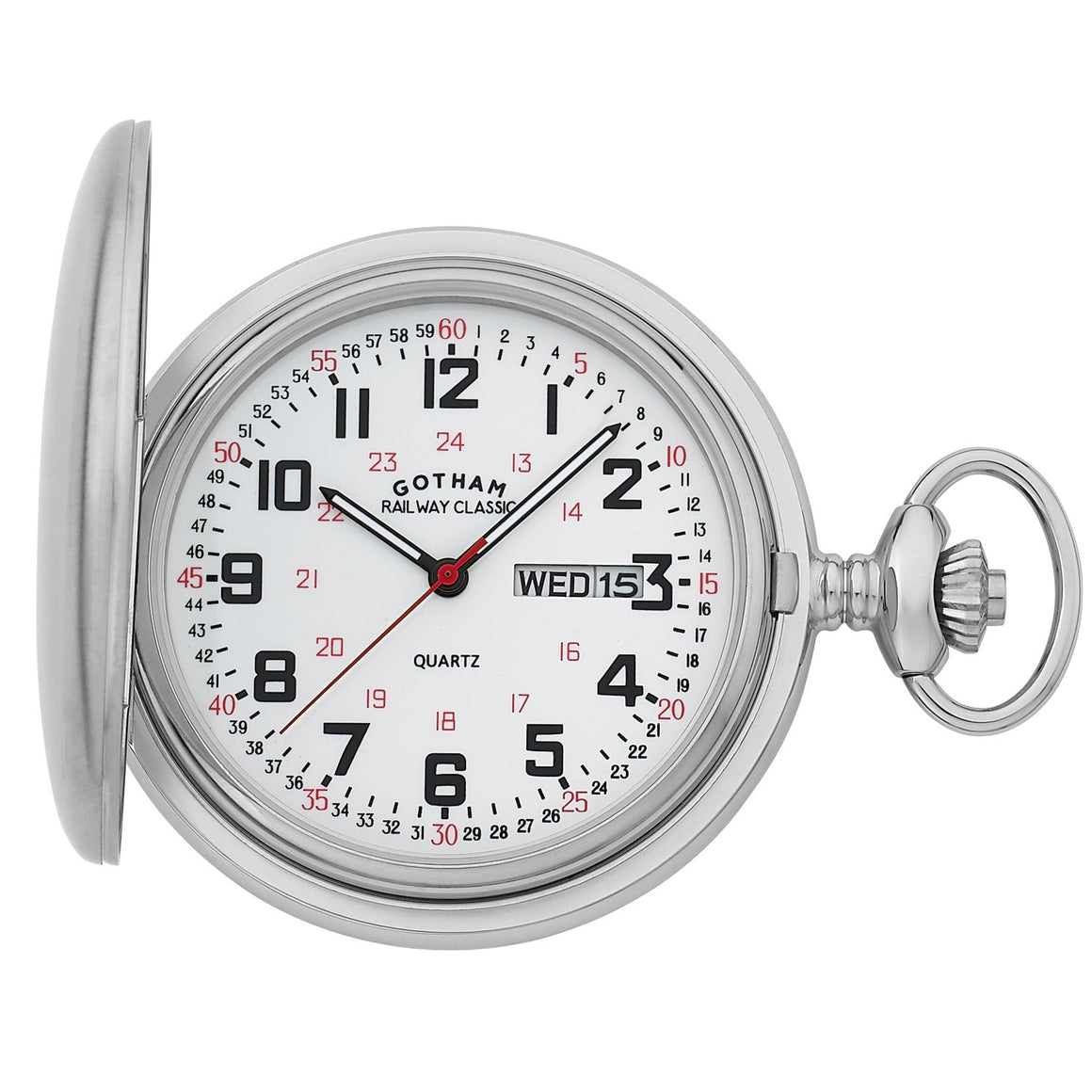 Gotham Men's Railway Classic Stainless Steel Analog Quartz Day/Date Hunter Pocket Watch # GWC14110S