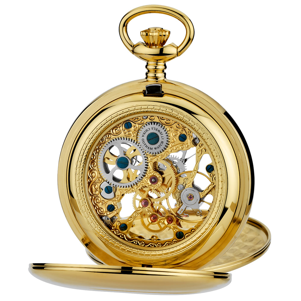 Gotham Men's Gold-Tone Double Cover Exhibition Mechanical Pocket Watch # GWC18804G