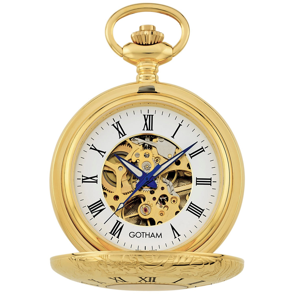 Gotham Men's Gold-Tone 17 Jewel Mechanical Exhibition Pocket Watch # GWC14040G