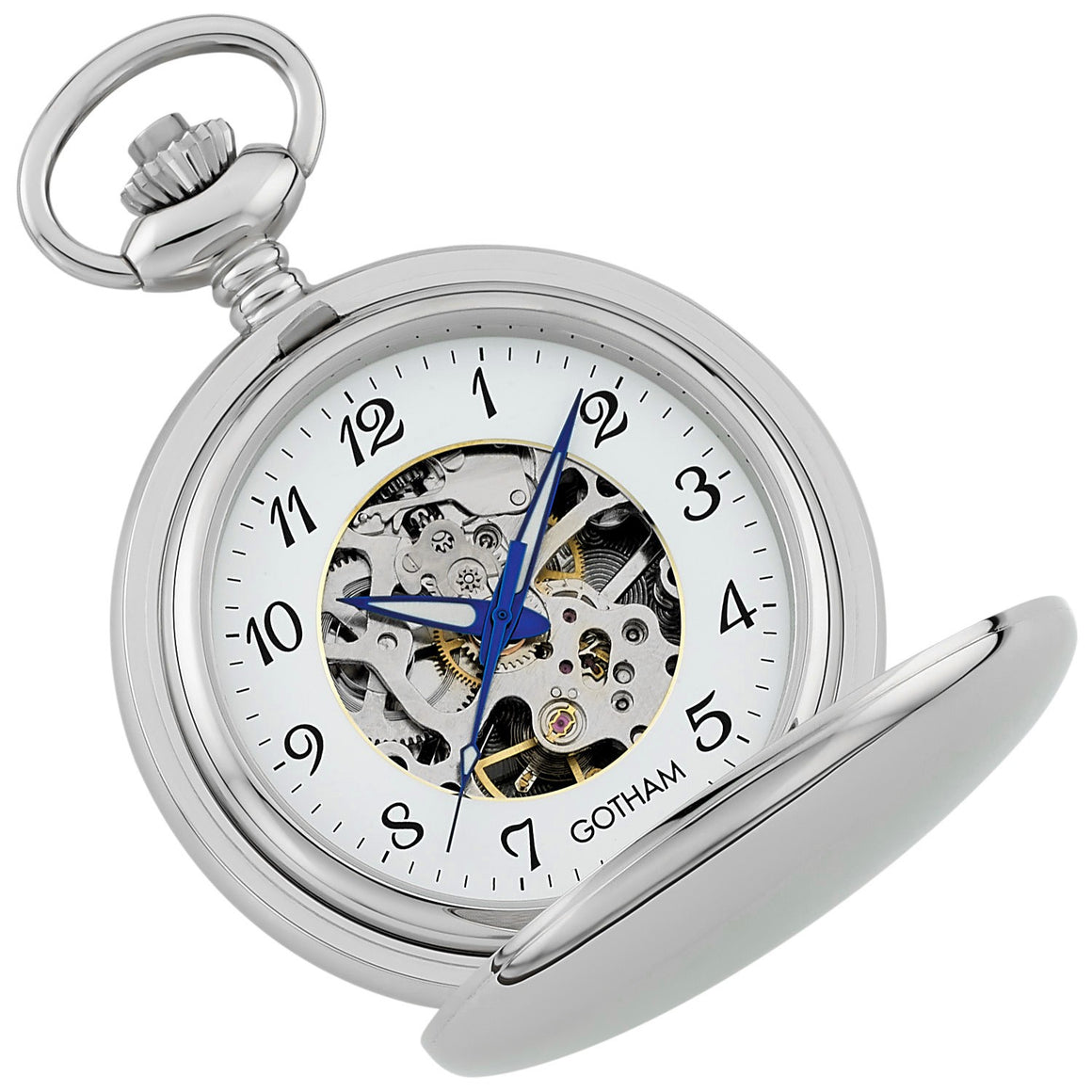 Gotham Men's Silver-Tone 17 Jewel Mechanical Double Cover Pocket Watch # GWC14050SA