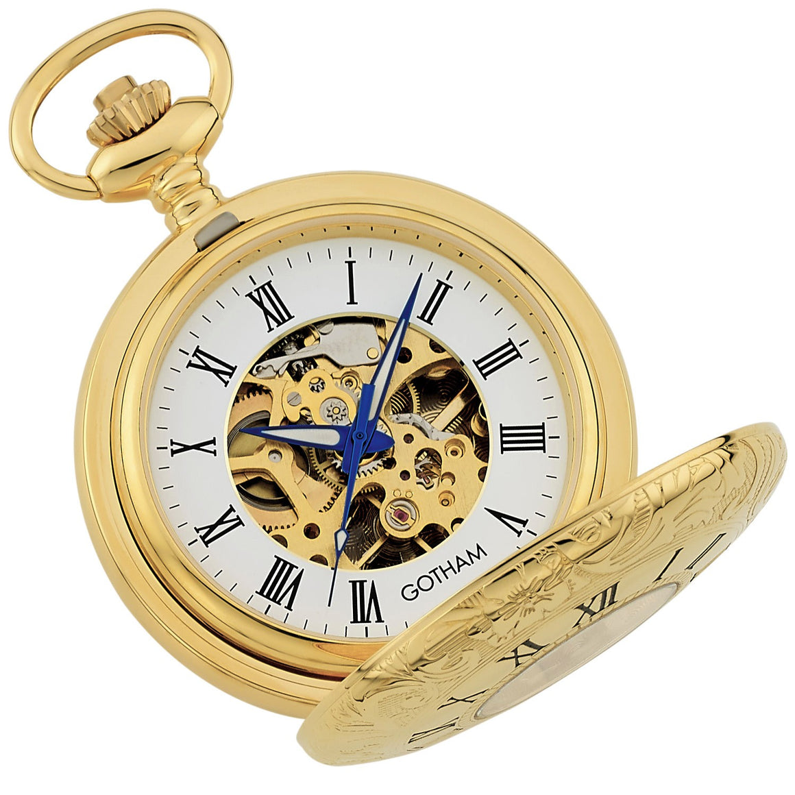 Gotham Men's Gold-Tone 17 Jewel Mechanical Exhibition Pocket Watch # GWC14040G