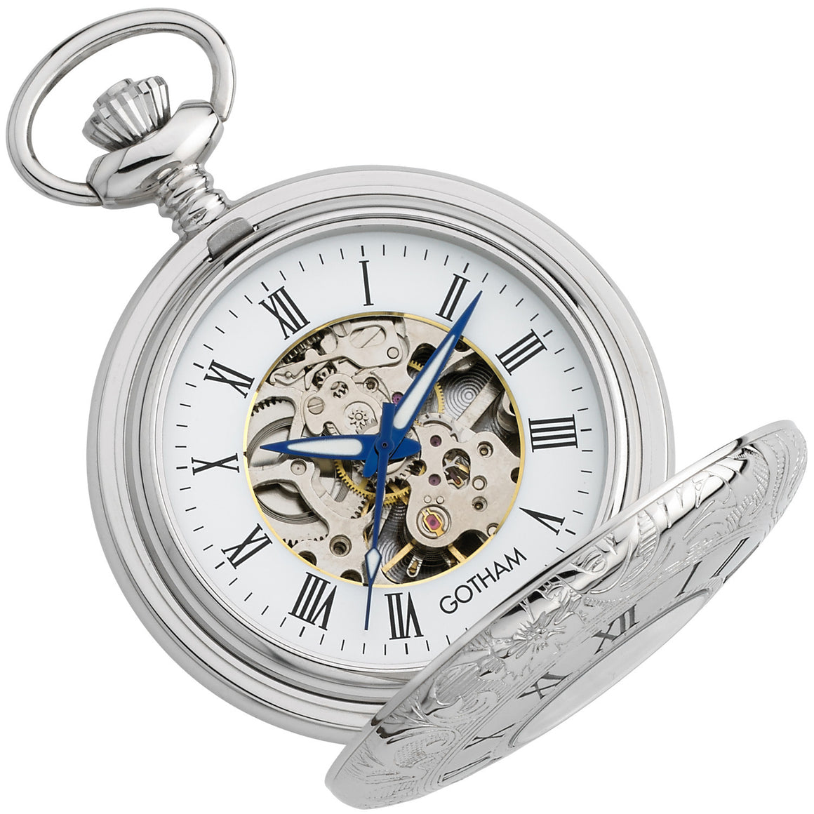 Gotham Men's Silver-Tone 17 Jewel Mechanical Exhibition Pocket Watch # GWC14040S