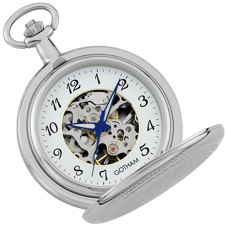 Gotham Men's Silver-Tone 17 Jewel Mechanical Double Cover Pocket Watch # GWC14051SA