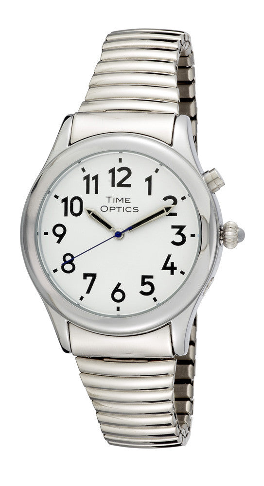 TimeOptics Men's Talking Silver-Tone Day Date Alarm Expansion Bracelet Watch # GWC021ST - Gotham Watch