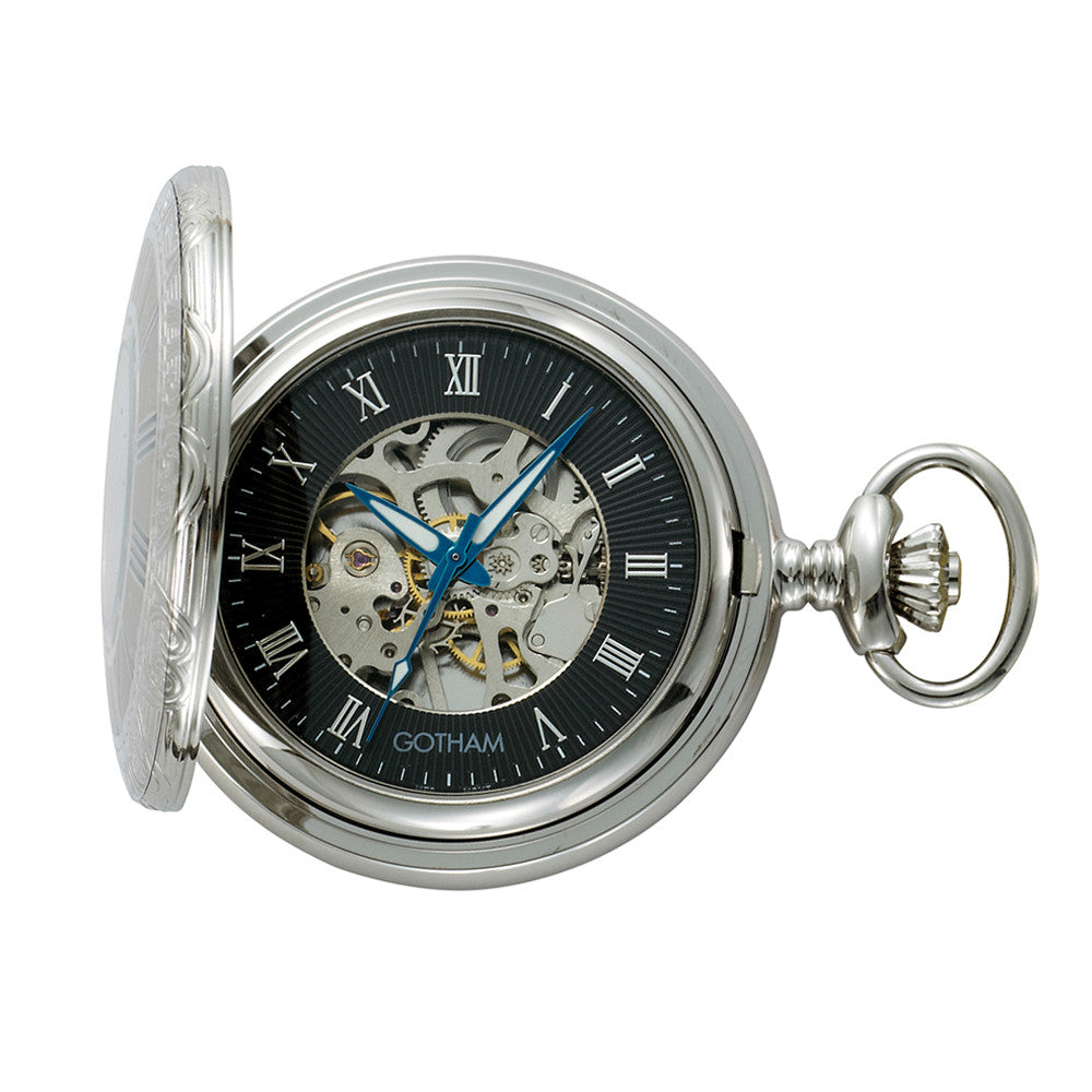 Gotham Men's Silver-Tone 17 Jewel Mechanical Covered Pocket Watch # GWC14036SB - Gotham Watch