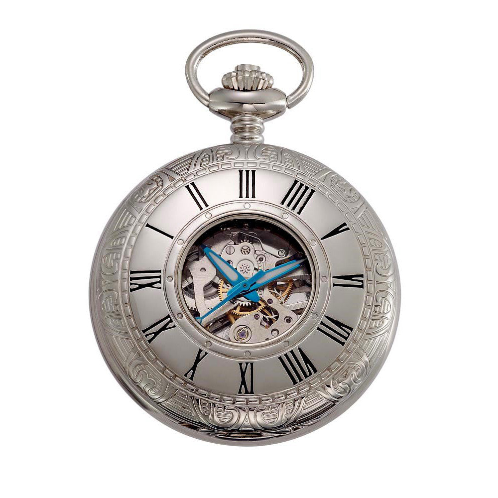 Gotham Men's Silver-Tone 17 Jewel Mechanical Covered Pocket Watch # GWC14036SB - Gotham Watch